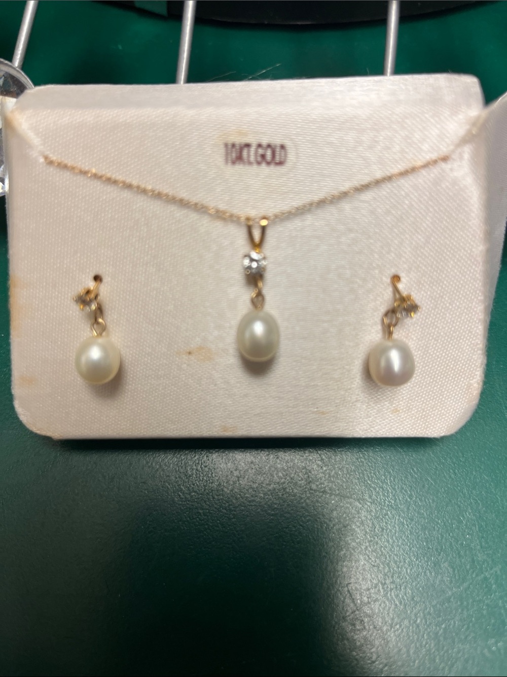 10K Gold Pearl Drop Necklace and Earrings Set